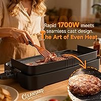 Vista 5 de Cleansnap Everyday - Parrilla eléctrica antiadherente de 20 pulgadas con escudo plegable antisuciedad, calentamiento rápido de 1700 W, revestimiento