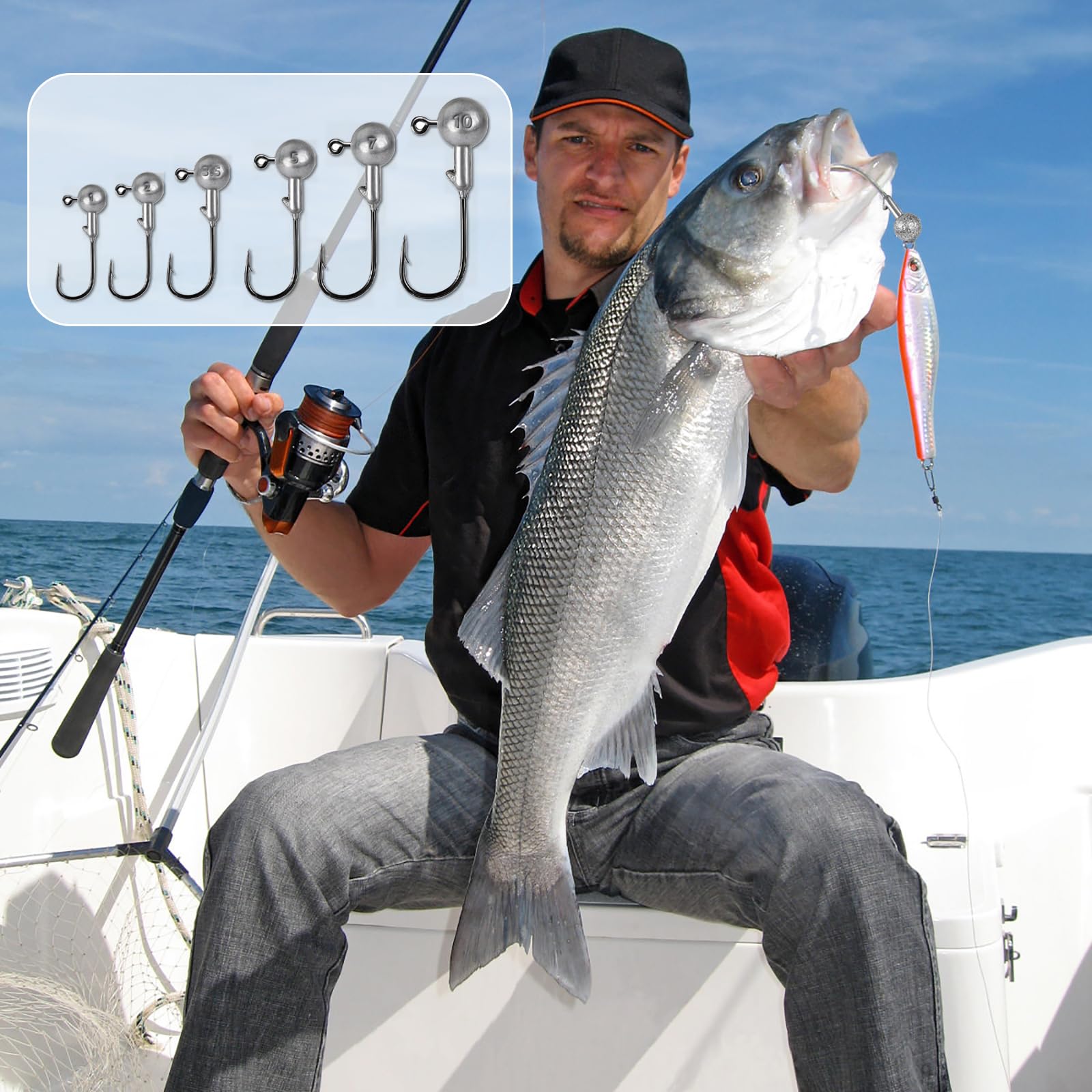 Anzuelos de Pescas Set, 52 Piezas Unidades Anzuelos con Round Jighead 6 Tamaños (1g/2g/3,5g/5g/7g/10g), Jigköpfe Angelhaken para el Cebo Suave, Pesca de Trucha de Lubina
