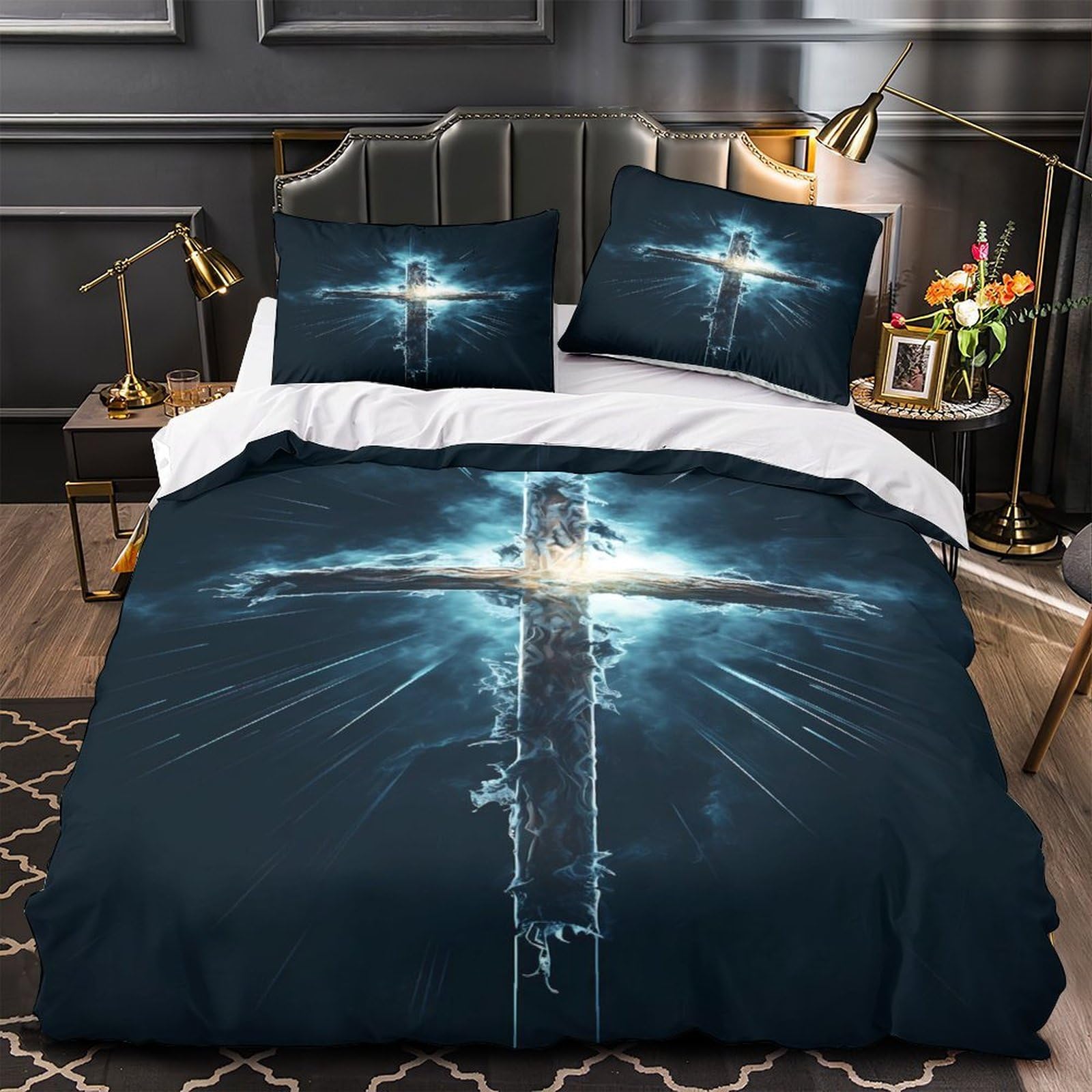 Housse de couette croix style art spirituel pour illuminer la chambre des adultes et enfants