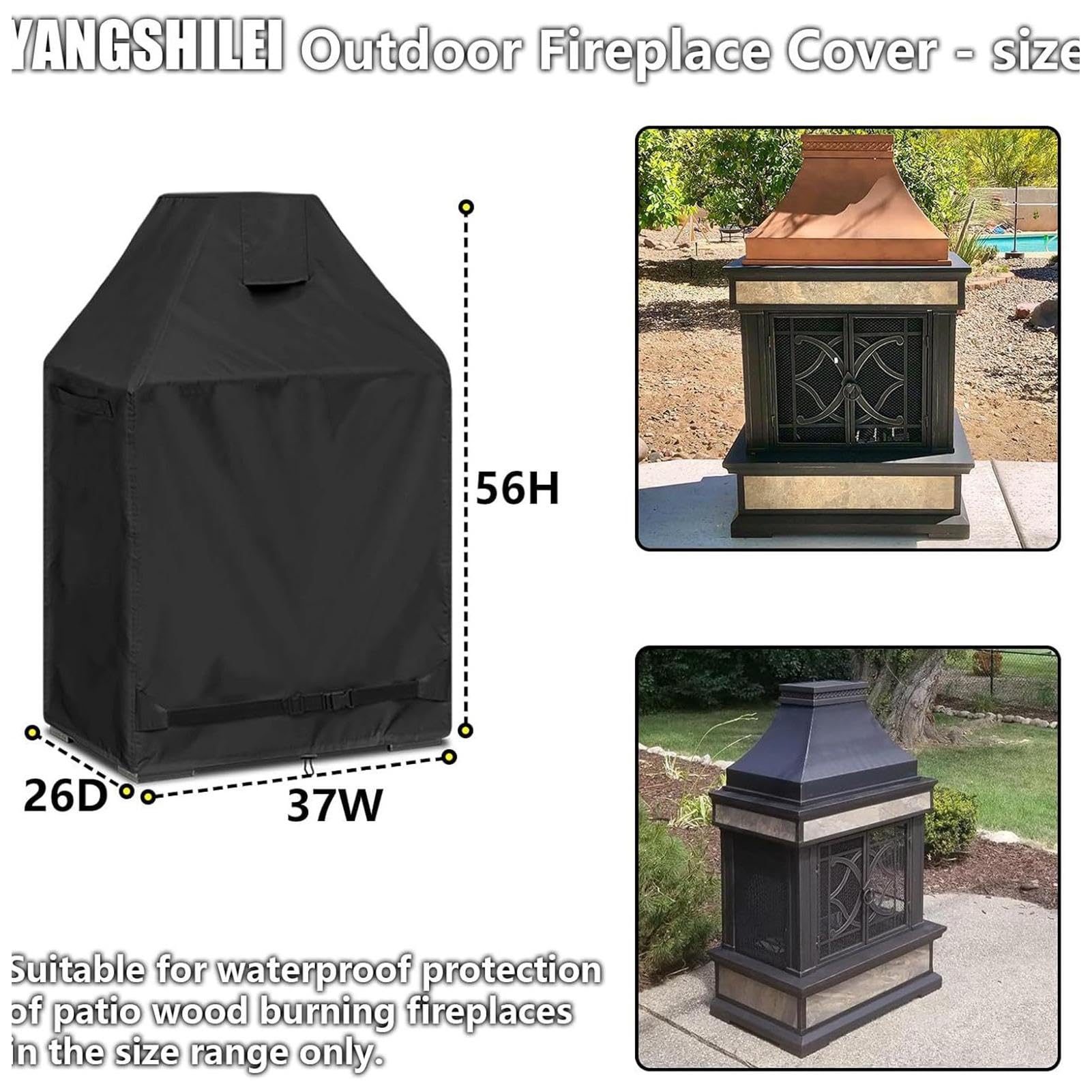 Copertura per braciere da esterno - Copertura per caminetto da esterno, Copertura impermeabile per braciere | Copertura verticale per caminetto a legna da patio, protezione resistente, 91,4 x 66 cm.