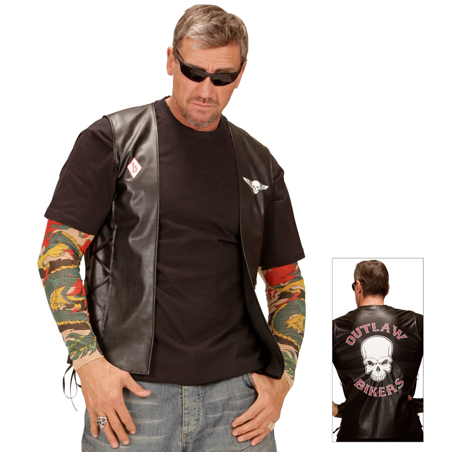 W WIDMANN MILANO Party Fashion - Gilet de motard « Outlaw » | Style cuir, accessoires de déguisement de motard pour le carnaval, Halloween et les soirées à thème