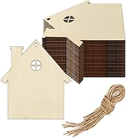 Creaides 20-Pack Wooden House Cutouts DIY Hanging Ornaments with Hemp Rope - 3.54x3.94in Unfinished Wood Tags for Wedding Christmas Party Crafts