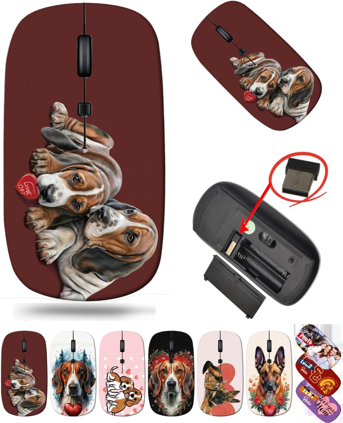 maizi Computer Mouse Wireless for PC MacBook Notebook Computer, Computer Mice Wireless MKADAU Australian Cattle Dogs Lightweight 2.4G with USB Receiver Printed in USA