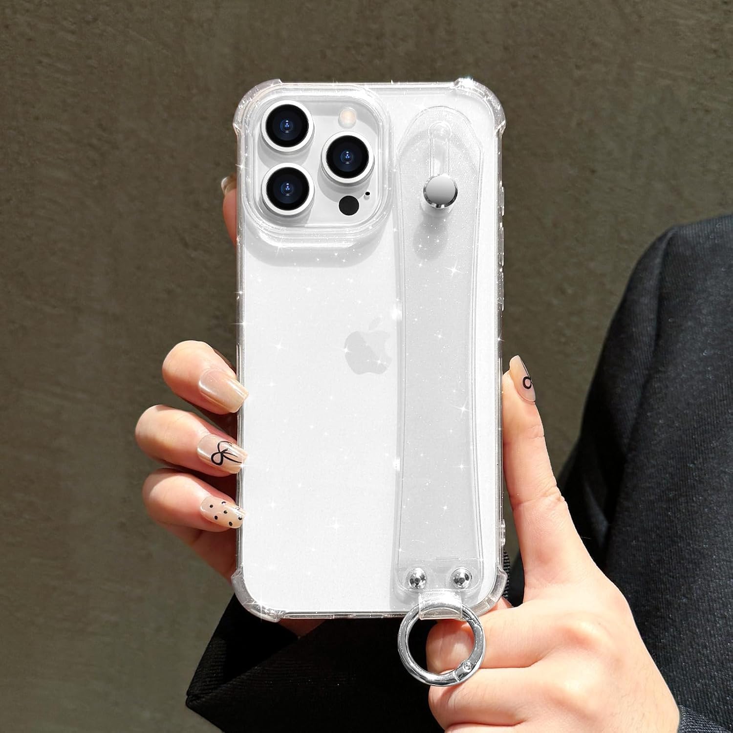 for iPhone 15 Pro Case Clear Glitter with Strap, Soft Silicone Back Cover, Adjustable Hand Strap for Women Girls Sparkle Bling TPU Protective Phone Case for iPhone 15 Pro 6.1", Clear - Image 7