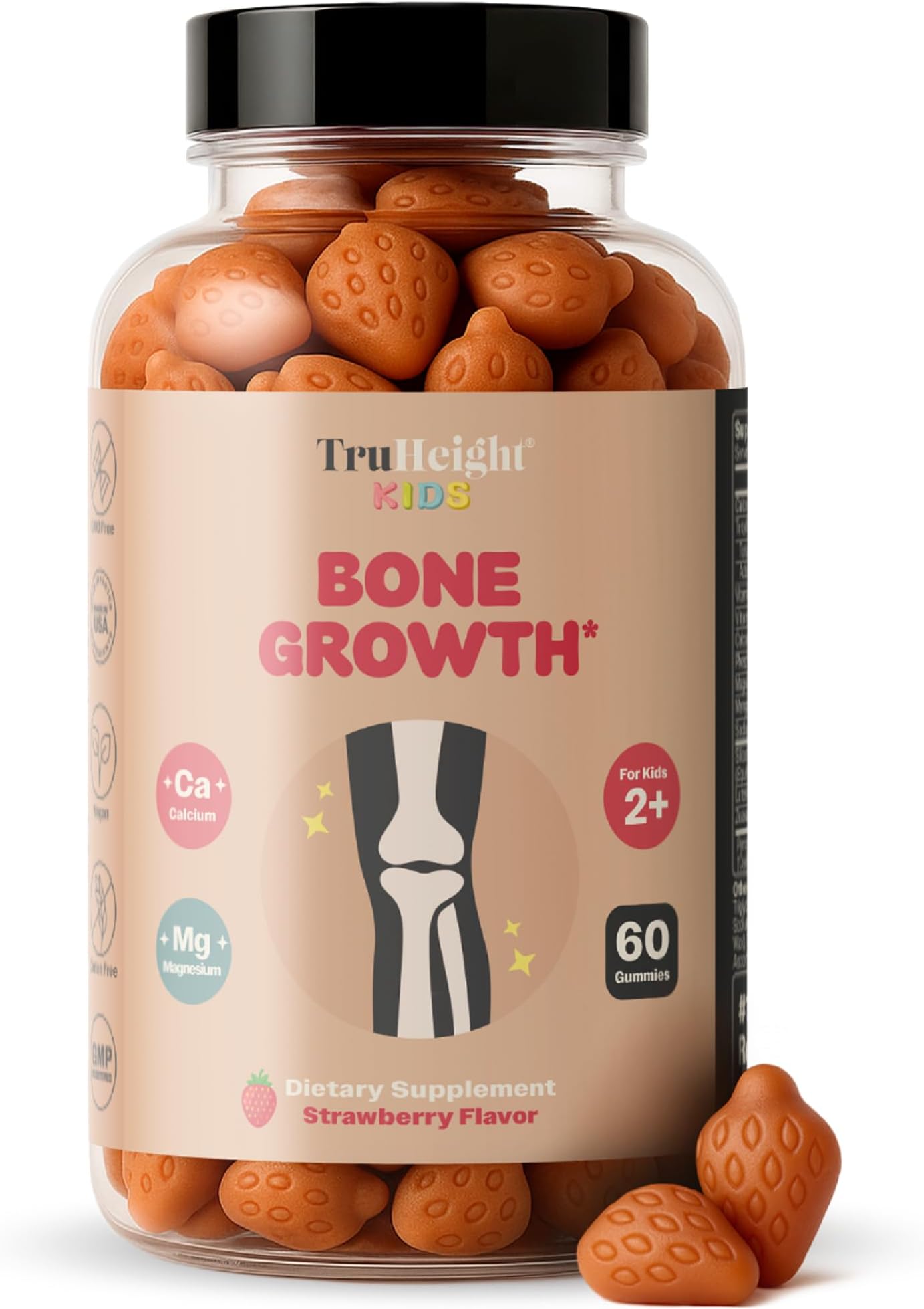Kids Bone Growth Gummies (Strawberry, Ages 2+) Tall Nutrition for Natural Growth for Kids & Toddlers - Vitamin D, Calcium, K, Magnesium Multivitamin, Bone Strength Vitamins, D3 K2, Taller