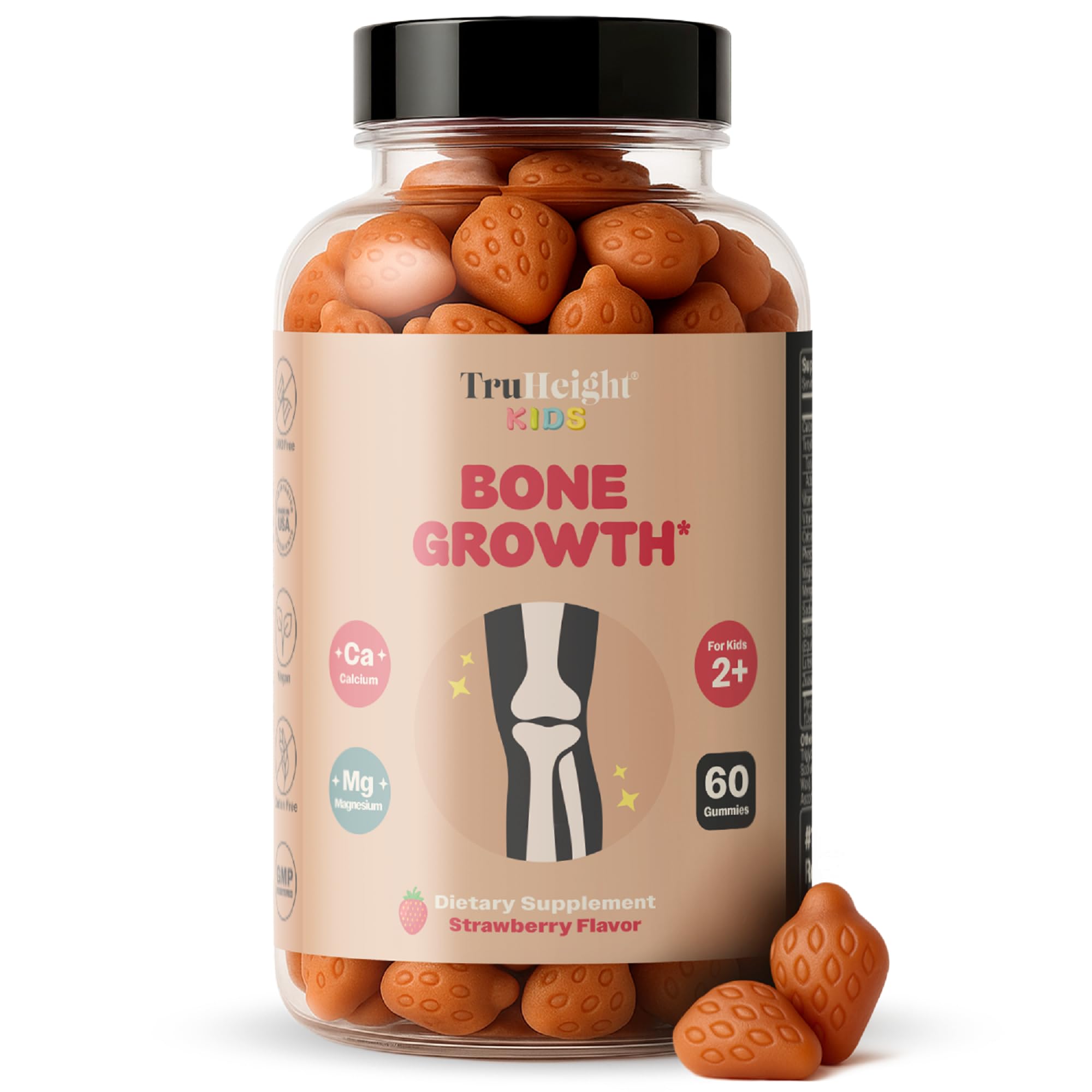 Kids Bone Growth Gummies (Strawberry, Ages 2+) Tall Nutrition for Natural Growth for Kids & Toddlers - Vitamin D, Calcium, K, Magnesium Multivitamin, Bone Strength Vitamins, D3 K2, Taller