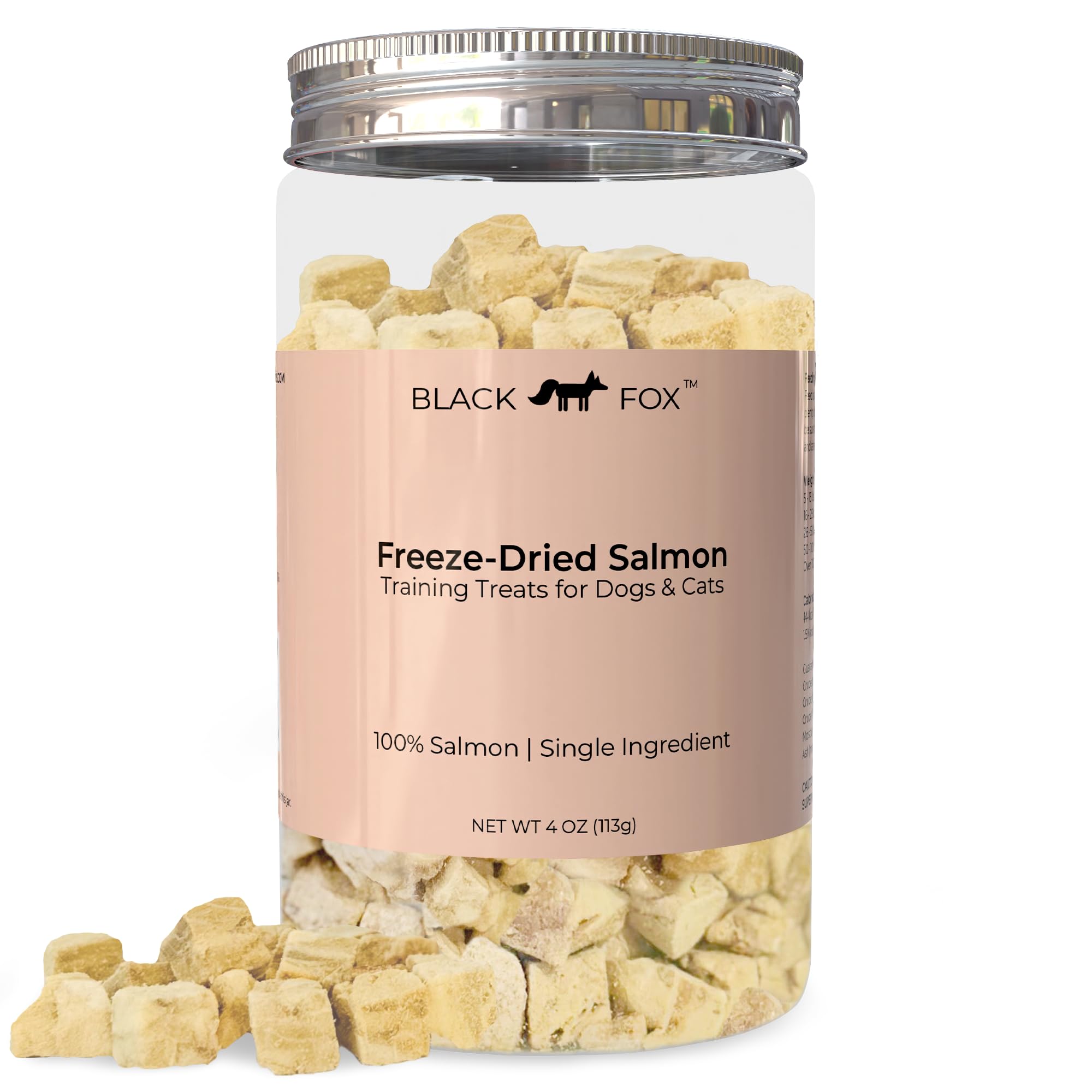 BLACK FOX Freeze-Dried Salmon Training Treats for Dogs and Cats | 280 Treats, 4oz Single Ingredient, Raw, Healthy, All Natural, Human Grade,