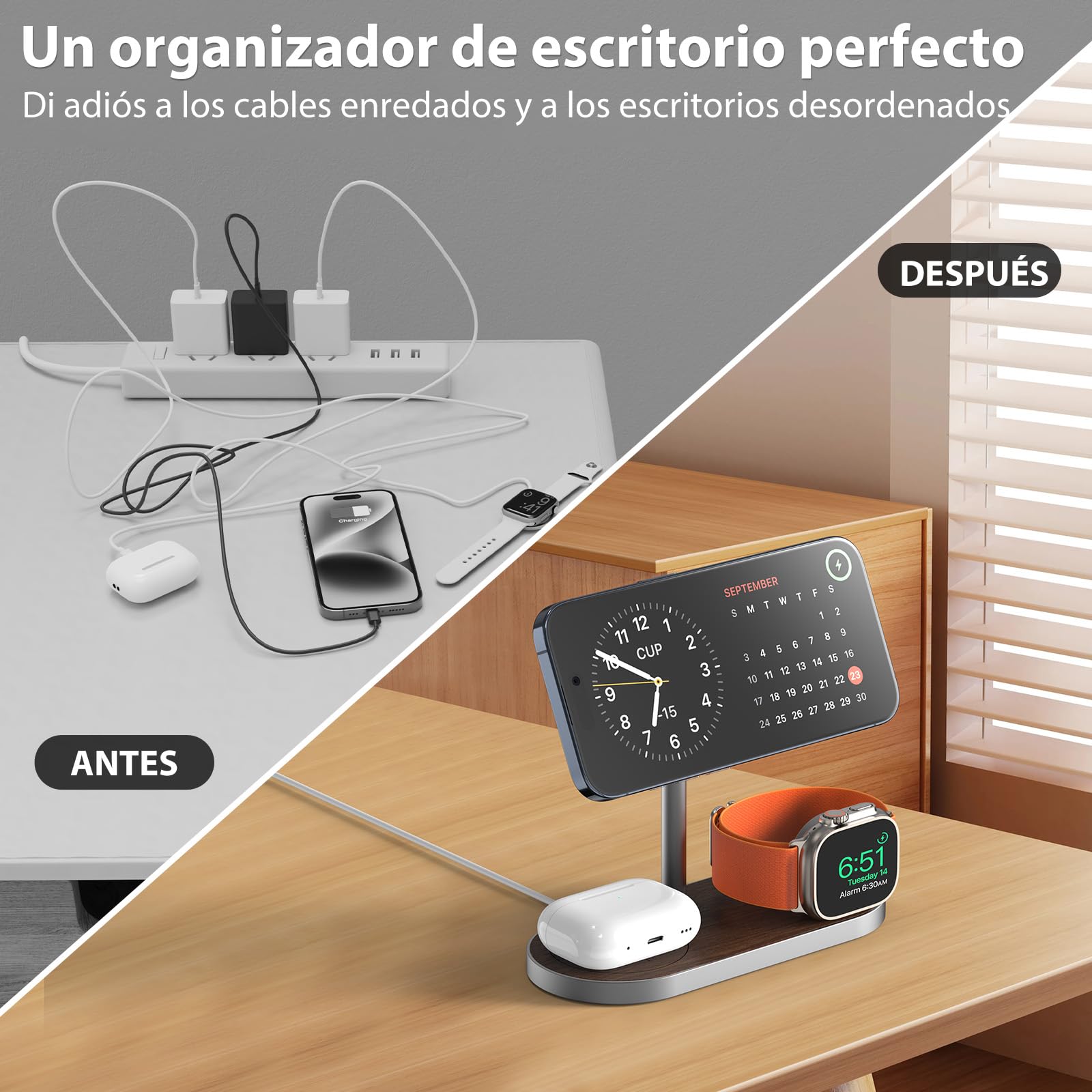 KU XIU Cargador 3 en 1 para Apple, Cargador Inalámbrico para iPhone, Apple Watch y mag-Safe Charger, Compatible con iPhone 17/16/15/14/13/12 Series, Apple Watch 9/8/7/6/SE/5/4, para AirPods 2/3/4Pro