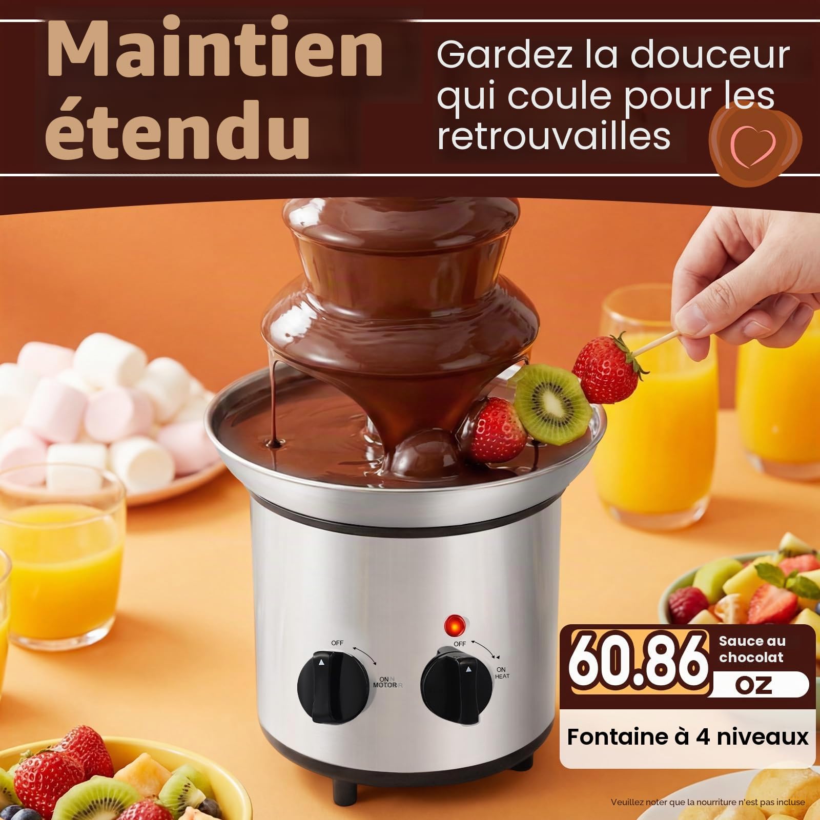 Fontaine à chocolat électrique en acier inoxydable à 4 niveaux 170 W 1,8 l pour les remises de diplômes, Halloween, Noël