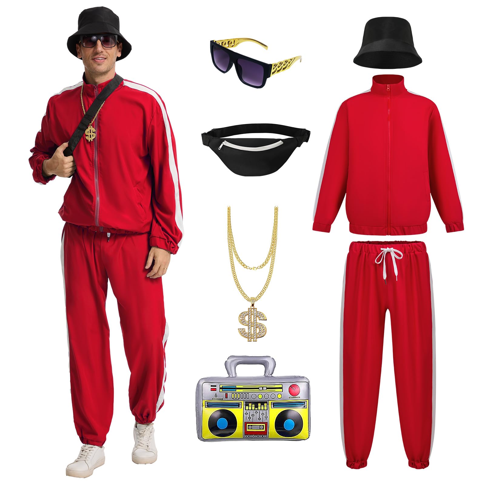 80s 90s Fancy Dress Men Authentic Hip Hop Outfit Retro Disco Costume