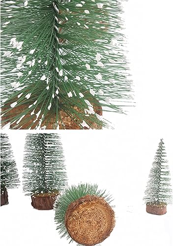 Miniatura 6 de WYI 6 mini árboles artificiales de sisal de Navidad, árbol de Navidad en miniatura de pino con base de madera, cepillo, árboles de Navidad pequeños