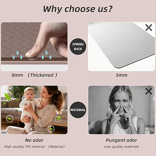 Miniatura 4 de Tapete de yoga de 0.315 pulgadas de grosor, antideslizante, antideslizante, antideslizante, tapete de pilates para hombres y mujeres, tapete de