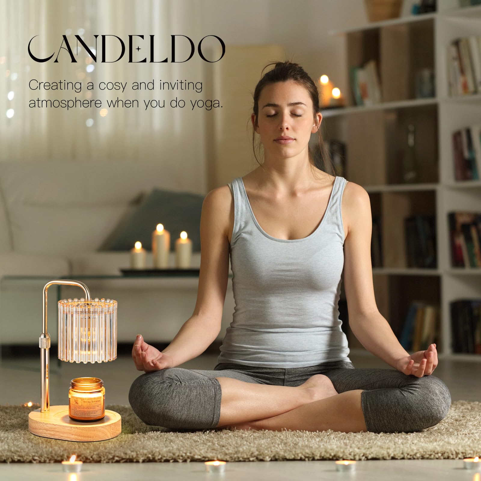 Candeldo Candle Warmer Lamp with Timer: Candle Warmer with 2 Bulbs Height Adjustable Dimmable Wax Melt Gold House Warming Gifts New Home Bedroom Decor Gifts for Women — view 7