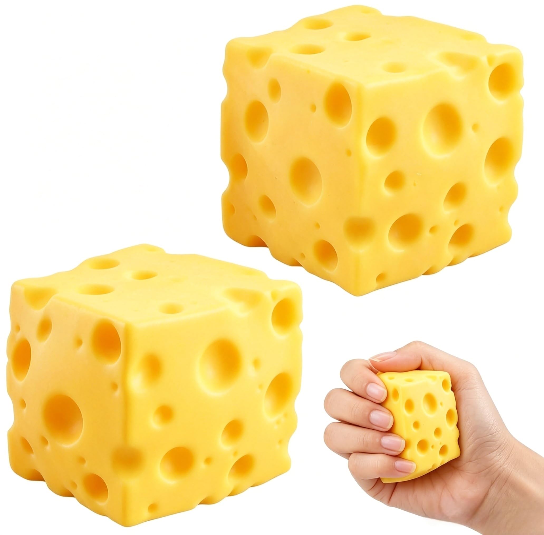 2PCS Cheese Squishy,Squishy Cheese,Giant,Stress Relief Tool for Focus Enhancement,Relieves Stress for Adults, Birthday Gifts,Stocking Fillers,5 cm