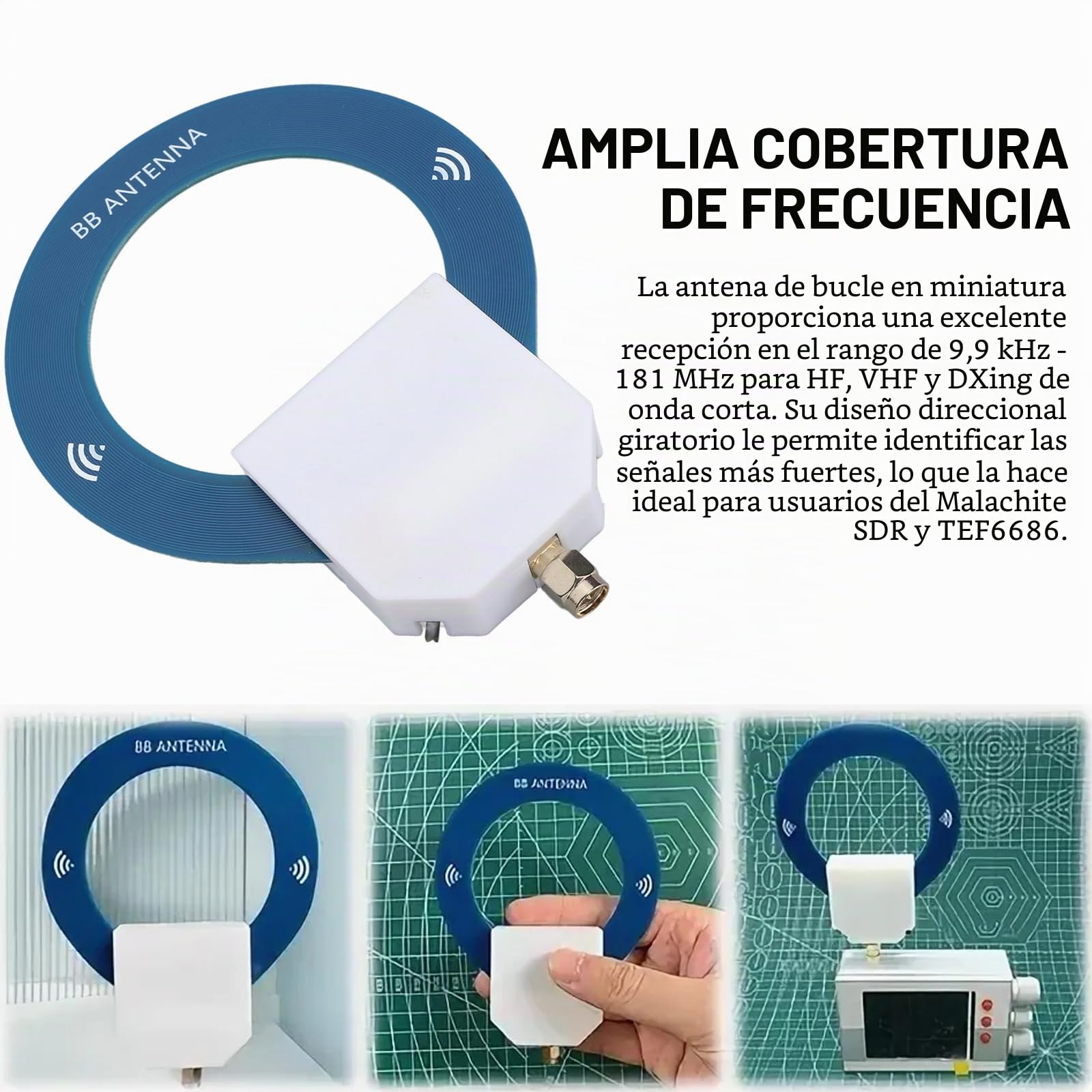 Antena SW Bucle, 9.9 kHz-181 MHz, mini antena, onda corta, receptor portátil, antena direccional de rotación SW Loop para Malachite SDR, TEF6686, SMA Radioaficionado con enchufe