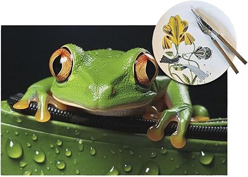 Miniatura 5 de 6 PCS PVC Placemats Set Place Mats A Cute Tree Frog Non-Slip Weave Place Mats 12" x 18" Farmhouse Table Mat Set for Family Dinners Wedding Parties