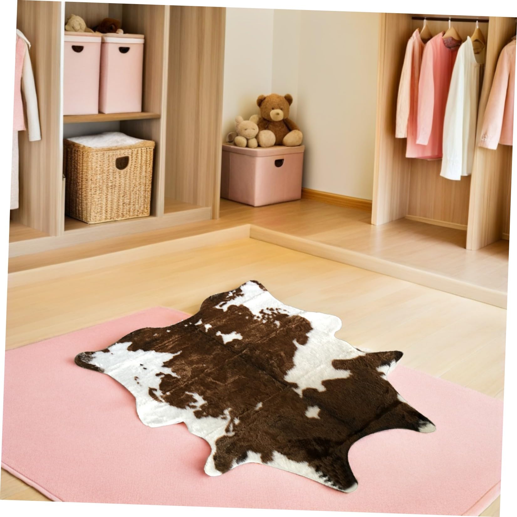 Tappeto Mucca Marrone in Pelle Sintetica Morbido e Lavabile, Cuscino da Pavimento Riutilizzabile per Decorazione Casa e Camera da Letto