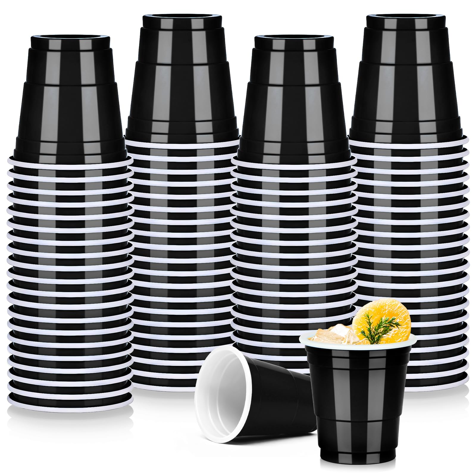 100 Pack 2oz Black Plastic Shot Cups - Mini Disposable Cups for Valentine's Day, St. Patrick's Day, Easter & Spring Celebrations