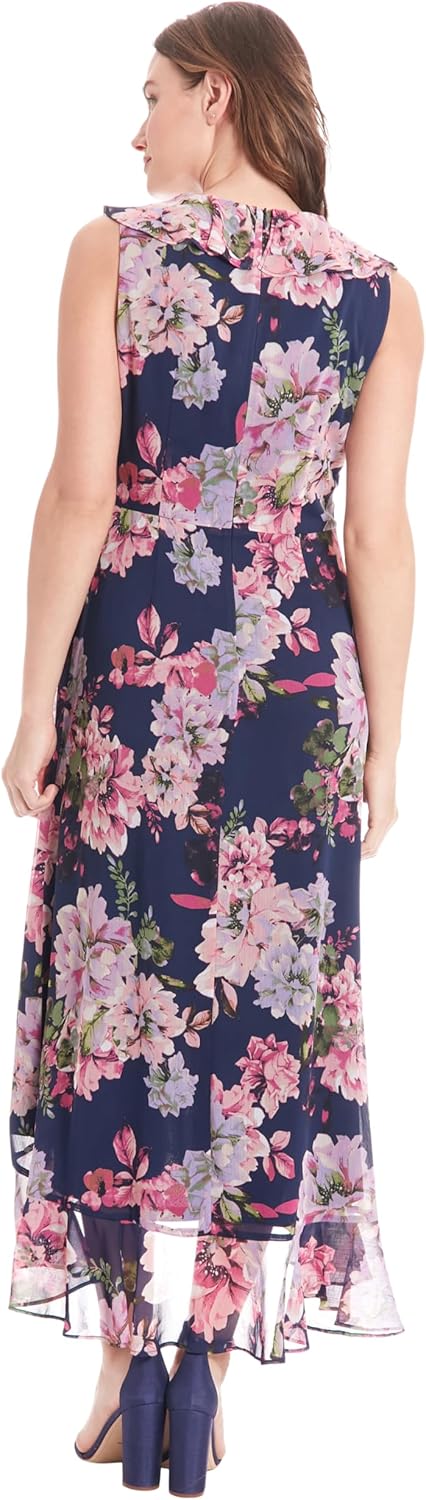 London Times Womens Sleeveless Ruffle Detail Faux Wrap Tie Midi Dress - Image 3