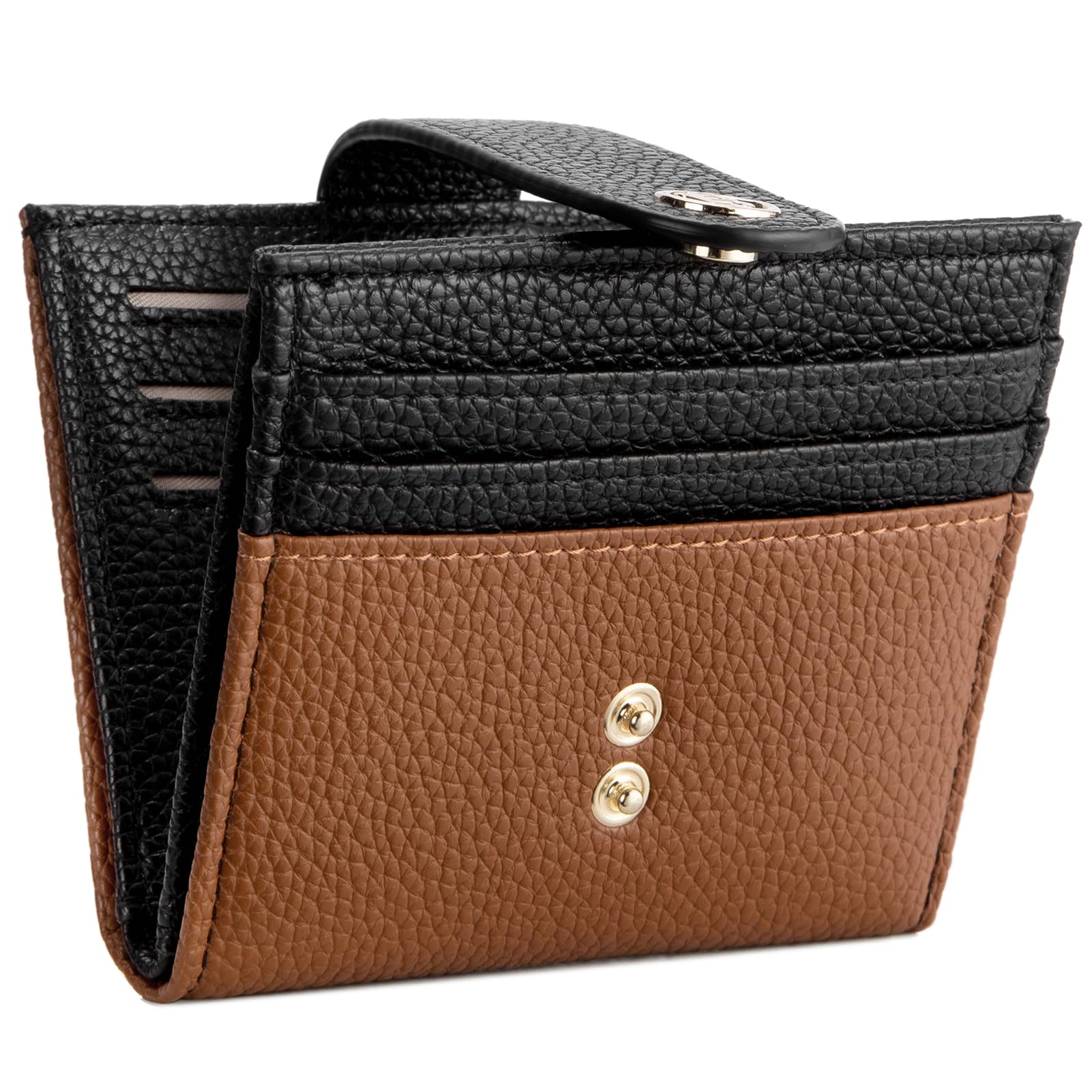 BOSTANTEN Slim Wallet for Women Small RFID Blocking Credit Card Holder Leather Bifold Wallets with Zipper Coin Pocket Black＆Brown