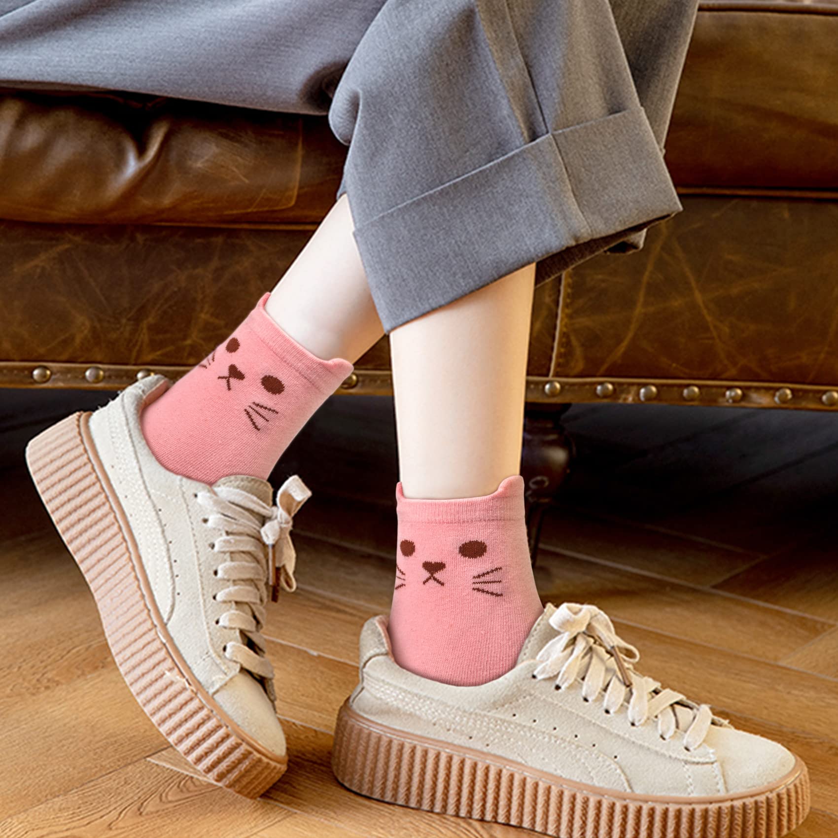 Chalier 5 Pares de Calcetines Divertidos para Mujer, CÓmodos Y Bonitos Calcetines Estampados Estampados Divertidos, Novedosos Calcetines de Gato para Mujeres, Regalos