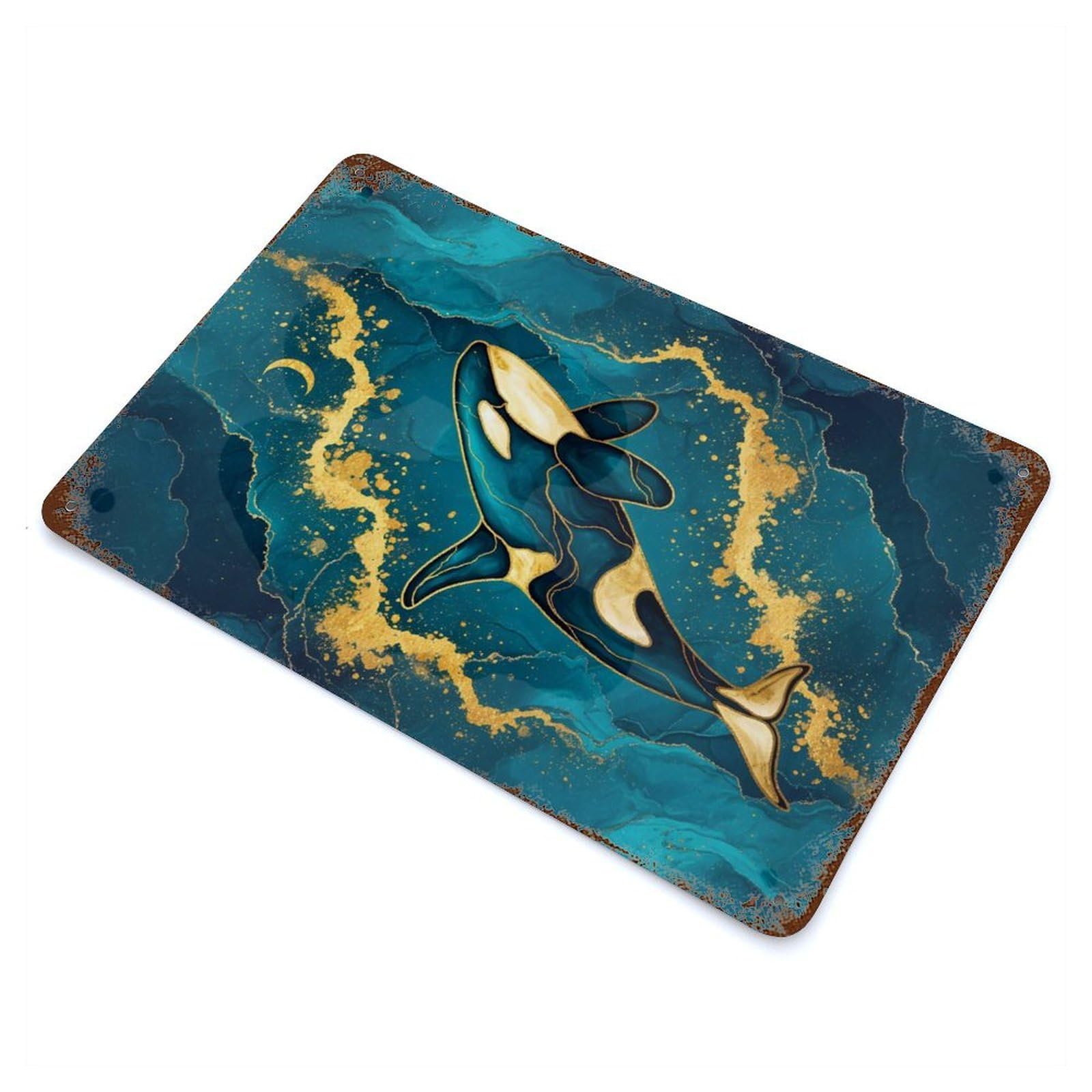 Retro Metal Sign with Elegant Orca Whale Art Design 11.8"x7.9", for Pub, Kitchen And Man Cave Decor, Rustic Home Decor