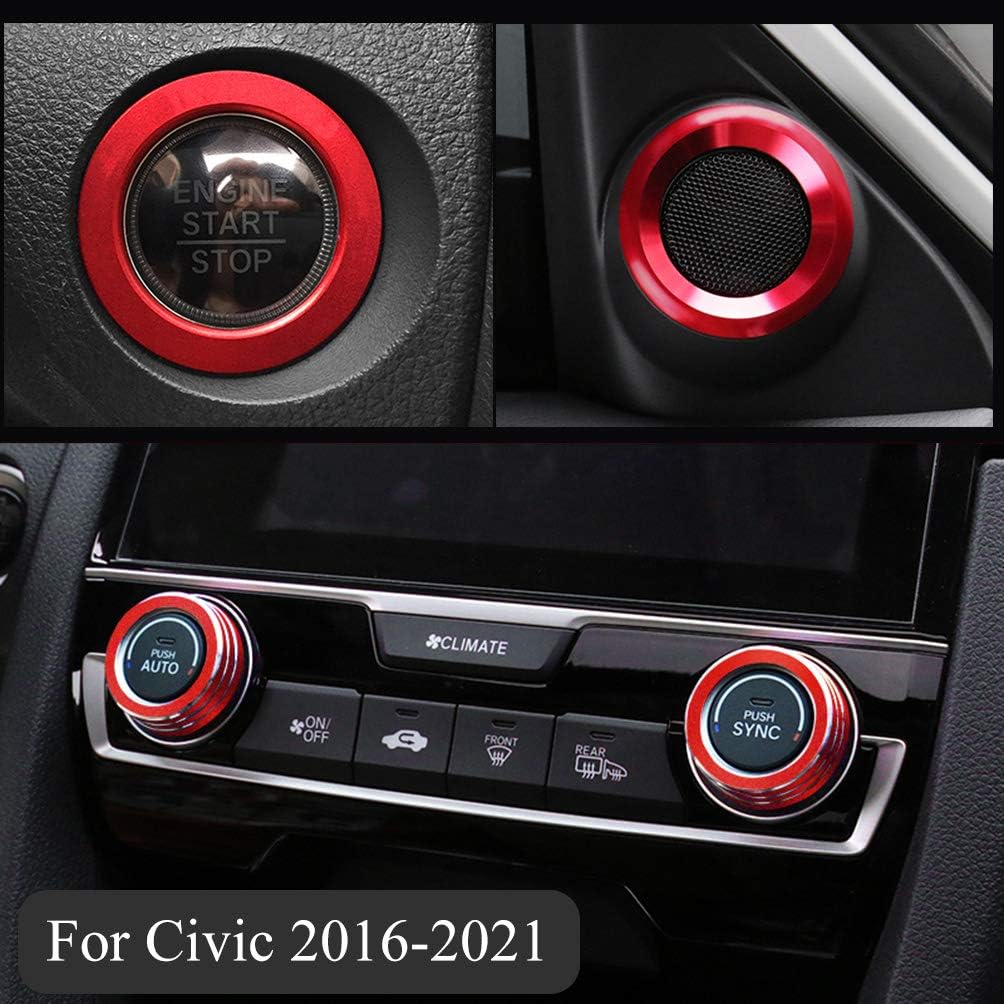 TopDall Audio Speaker Engine Auto Press Start Ignition AC Climate Knob Ring Sticker Compatible for Honda Civic