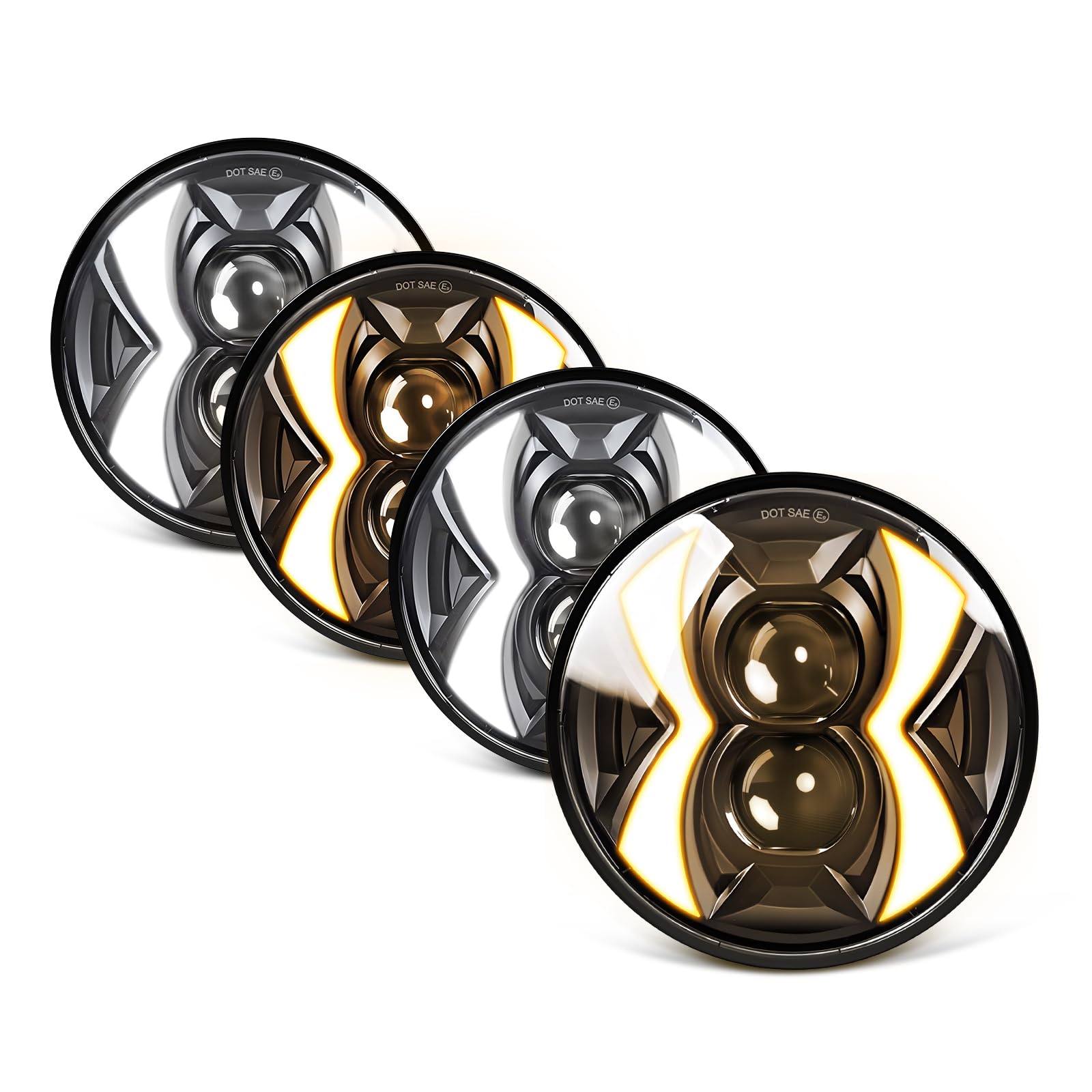 4PCS 5.75 inch LED Headlights, 5 3/4 500% Anti-Glare White and Yellow DRL 5.75