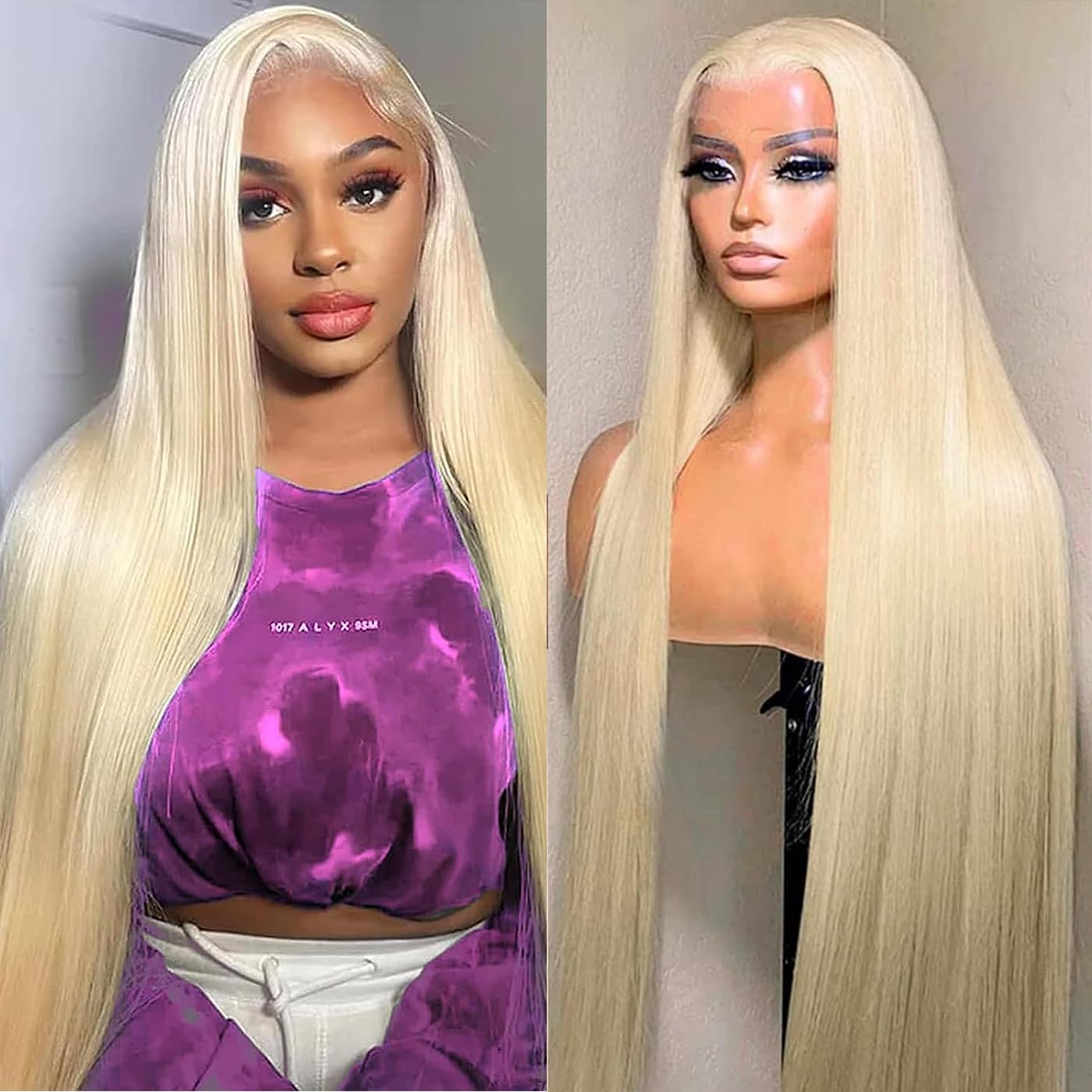 613 Blonde 13X4 Wig Straight Glueless Wig 100% Brazilian Virgin Hair Pre-Plucked Hairline with Baby Hair 180% Density Adjustable Straps & Combs 24 Inch