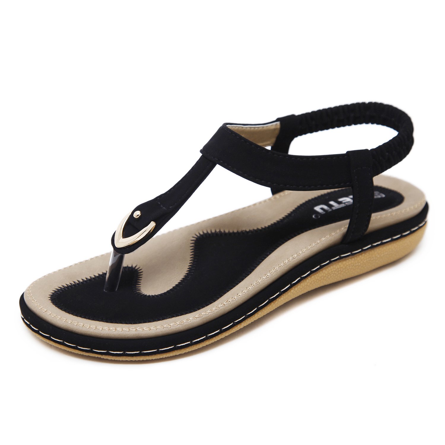 CARETOO Sandales Femme Plates Été Bohème PU Tongs Élégant Confortable Plage Sandales Souple Pantoufles