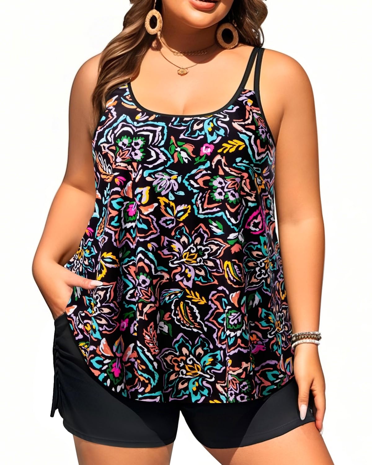 Women Plus Size Tankini Swimsuits Two Piece Flowy Bathing Suit with Short