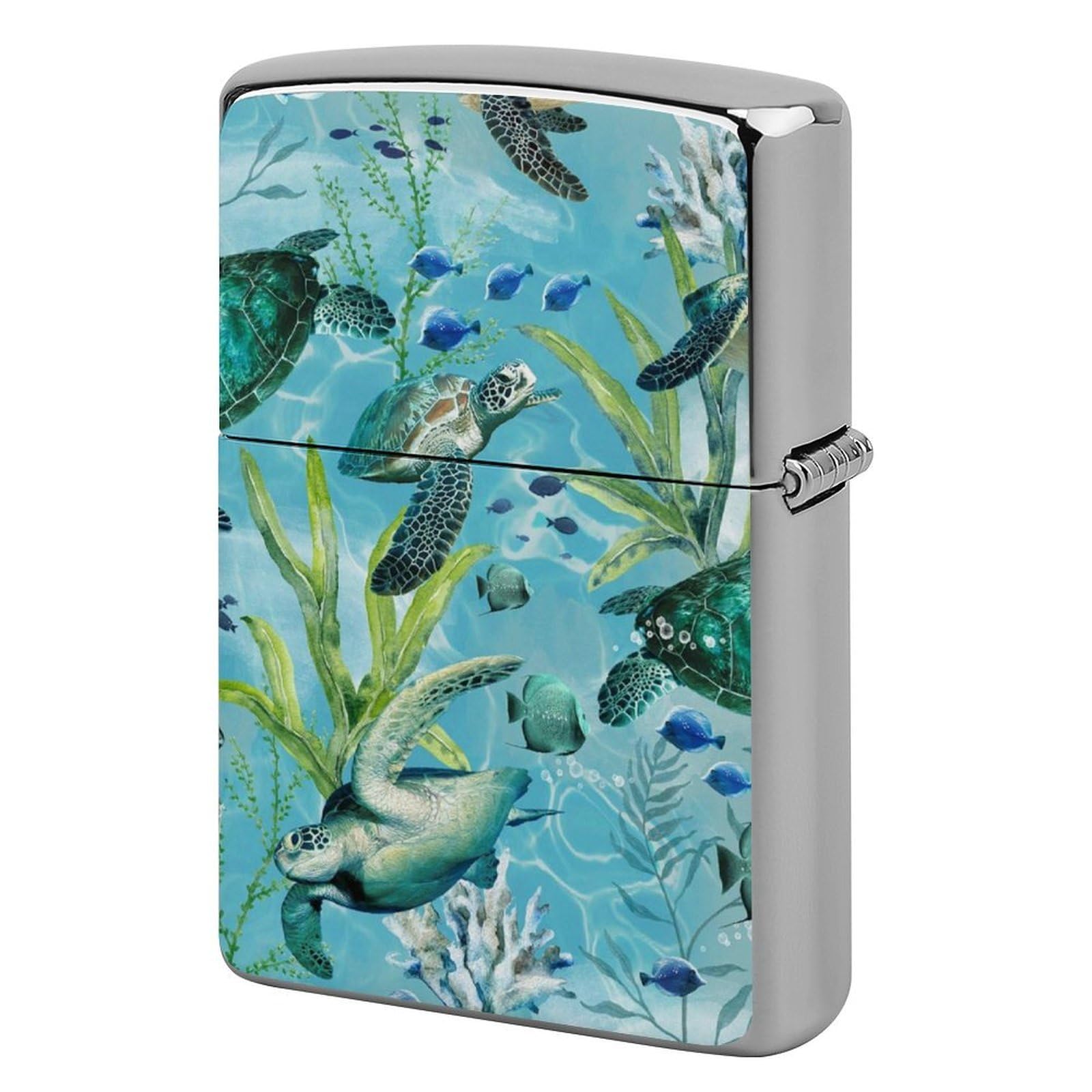 Sea Turtle-Blue Lighter Case for Men, Personalized Lighter Cover for Valentine's Day Gifts, Flip-Top Lighters Shell for Outdoor, Portable Lighters Protective Sleeve