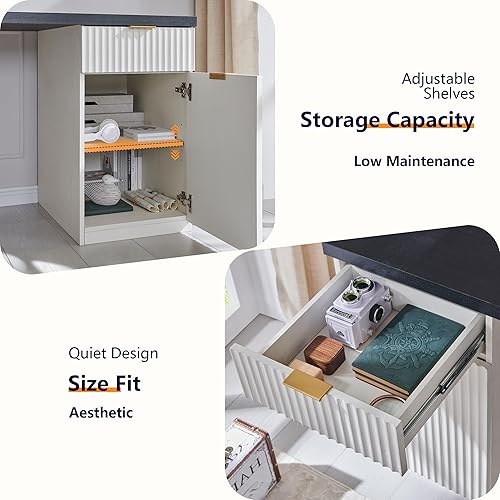 Miniatura 6 de JXQTLINGMU Escritorio ejecutivo moderno de 60" con almacenamiento, escritorio de madera para oficina en casa con cajón y gabinete, escritorio Blanco