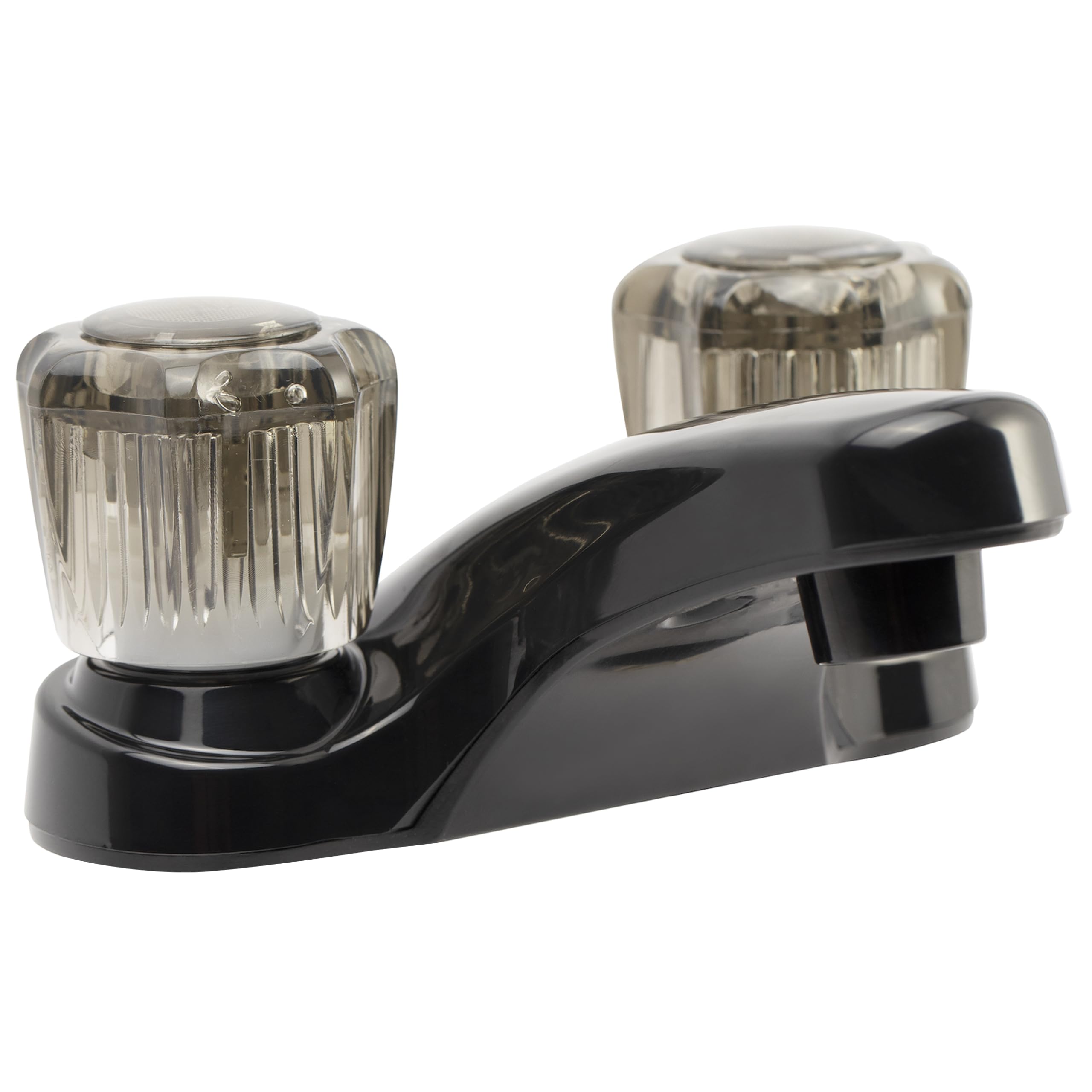 Dura Faucet Grifo de lavabo RV con pomos acrílicos ahumados, color negro