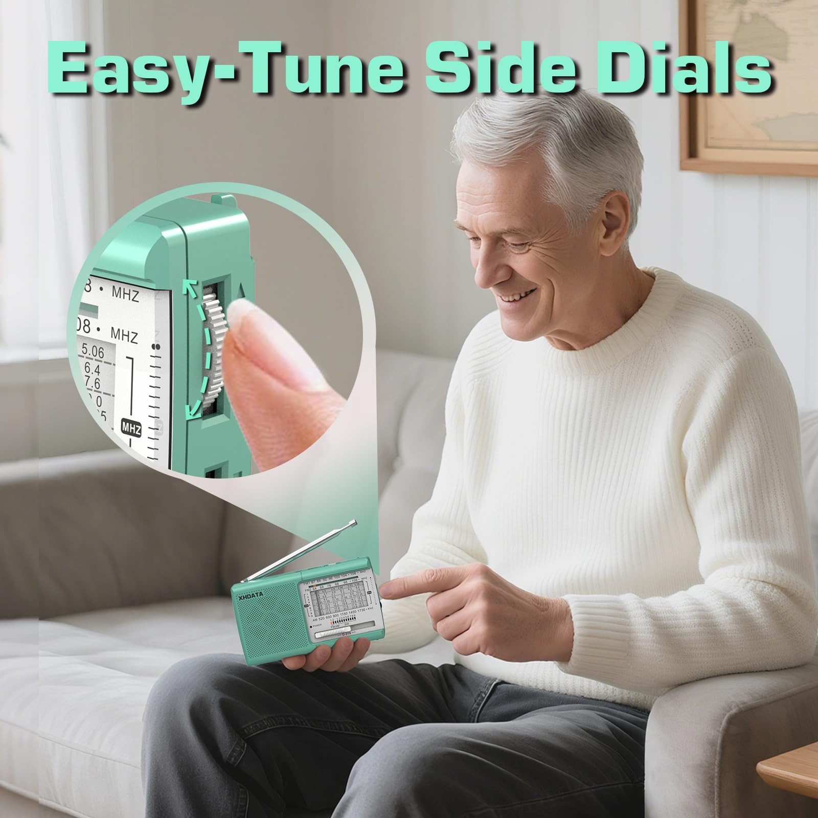 XHDATA D219 Radios Portable Am Fm with Strong Reception Compact Design, Small Battery Operated Transistor Radio(AA) Clear Sound Speaker Earphone Jack Ideal Gifts for Elder, Family, Outdoor, Green