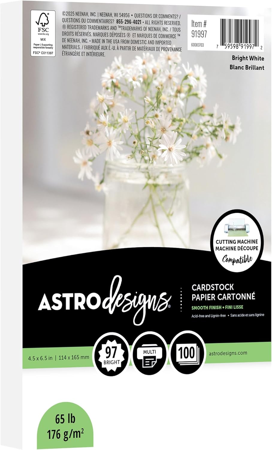 Astrodesigns Cardstock, Bright White, 4.5" x 6.5", 65 lb., 100 Sheets, Perfect for DIY Projects, Card Making, Scrapbooking & Invitations (91997)