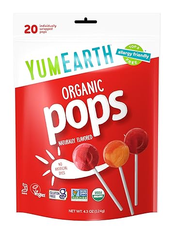 YumEarth - Paletas orgánicas sabores surtidos 43 onzas 121 gramos 20 paletas aptas para alérgicos sin organismos modificados genéticamente sin