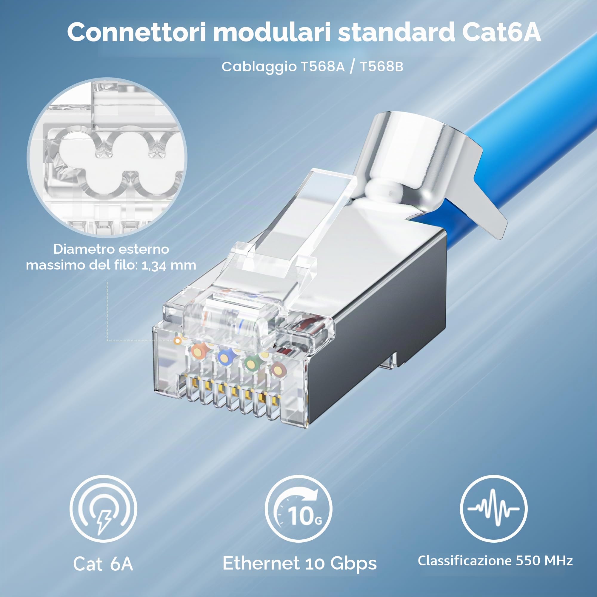 Cable Matters 50-Pack Cat6A RJ45 Spine Modulari Schermate con Stivali Antistrappo/Connettori RJ45 Schermati Cat 6A