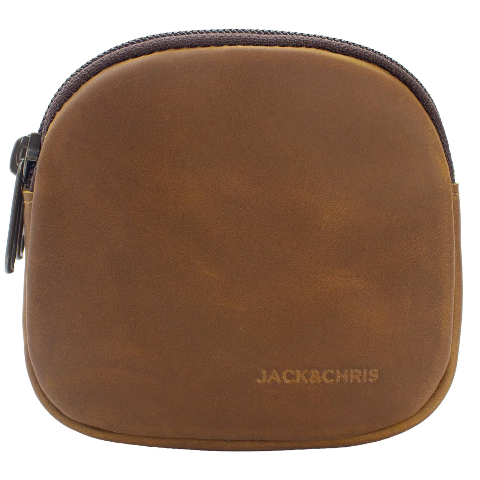 Jack&amp;Chris Coin Purse for Men, Genuine Leather Mini Coin Wallet Zipper Pocket with Back Belt Loop, Coin Bag for Men and Women