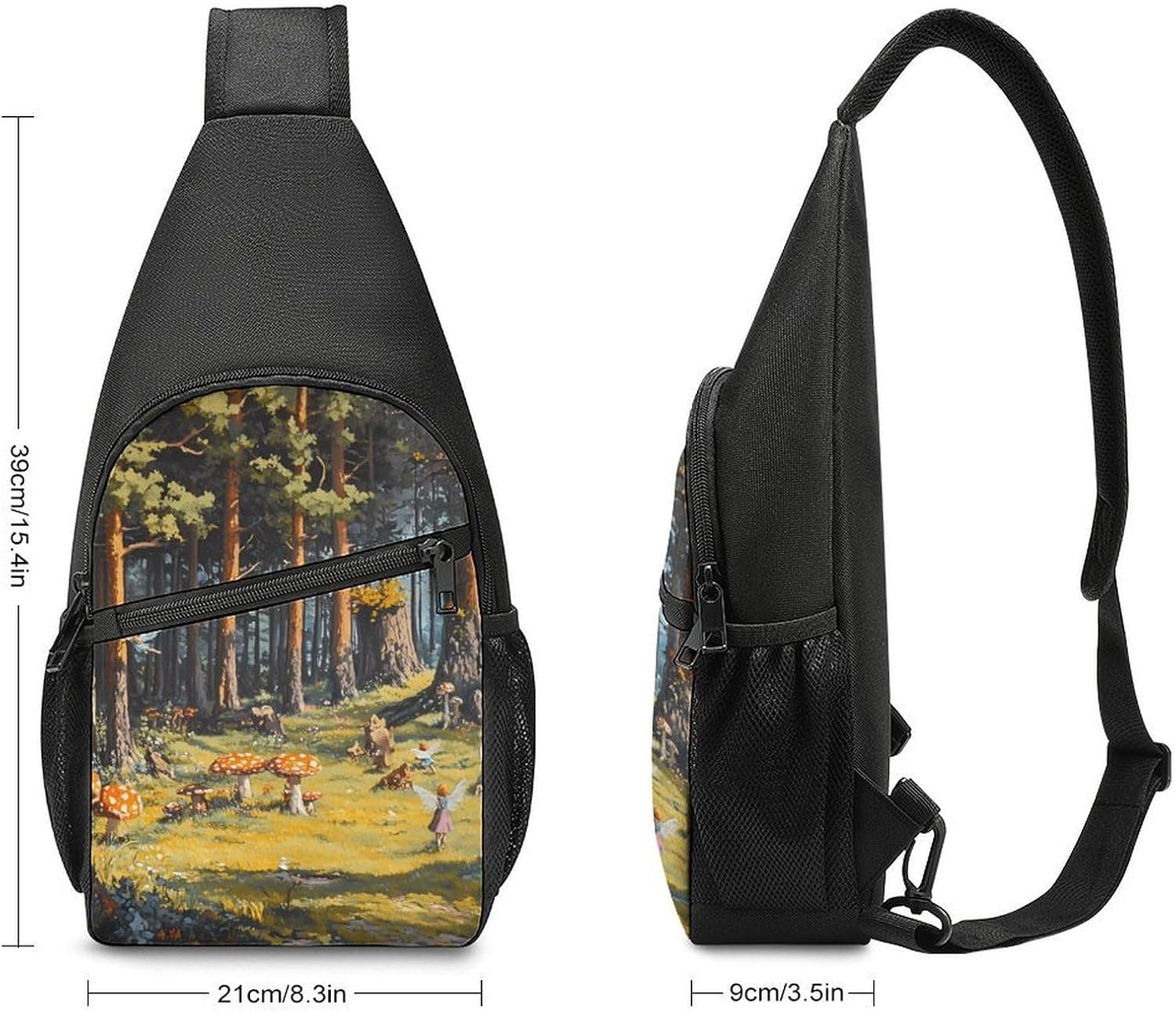 Fairies Hide Seek Forests Mushrooms Crossbody Sling Backpack Chest Bag Daypack