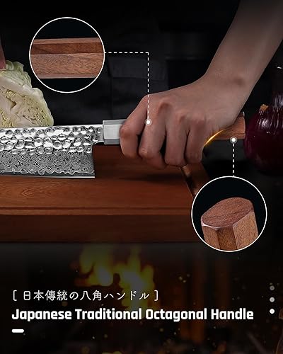 Miniatura 6 de YOTSUBA Kiritsuke - Cuchillo de chef de 8 pulgadas, cuchillo de cocina de Damasco forjado a mano, cuchillo japonés de acero de alto carbono Cuchillo