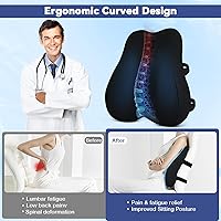 Vista 2 de Almohada de apoyo lumbar para silla de oficina, almohada de espuma viscoelástica refrescante para aliviar el dolor de espalda, almohada ergonómica