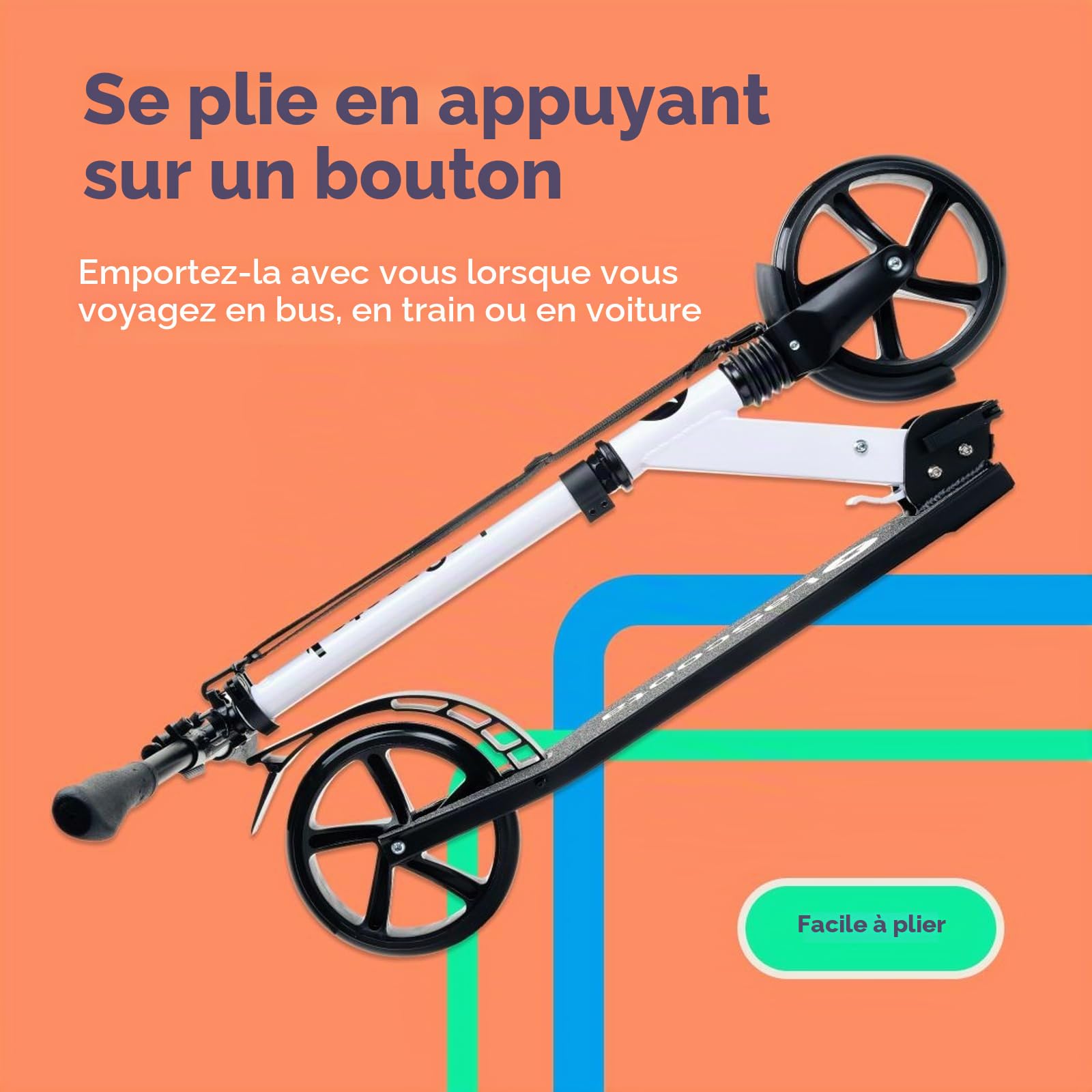 Lascoota Trottinette Freestyle pour Adultes et Adolescents et pour Les Jeunes de 12 Ans - Trottinette Adulte Pliable légère avec Grandes Roues - City Scooter à Hauteur Ajustable