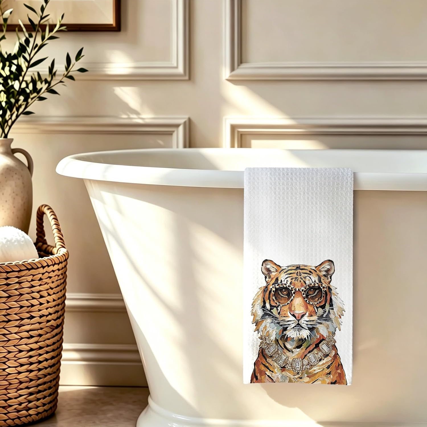 Fashion Tiger Kitchen Hand Towels 16x24 Inch | Tiger Lover Gifts for Women,Trendy Sunglasses Animal Dish Tea Hand Towels for Kitchen Bathroom Decor