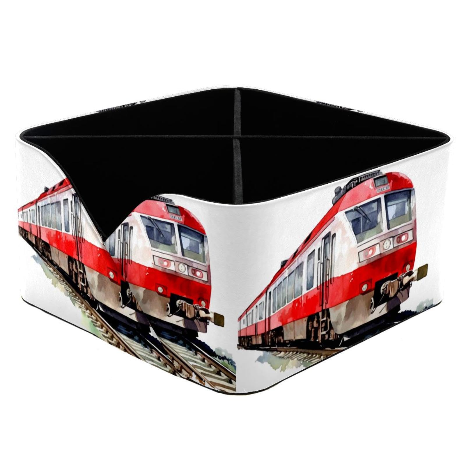 Organiseur de bureau en bois motif train d'aquarelle à 4 compartiments