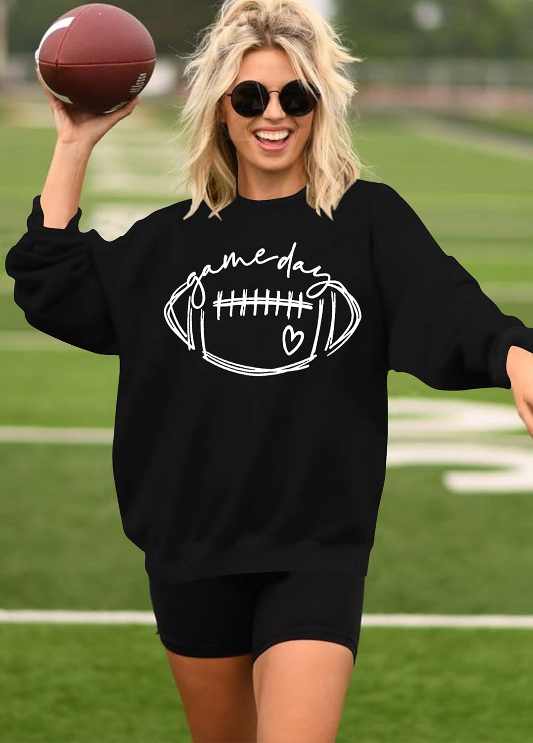 Game Day Sweatshirt Women Cute Football Graphic Pullover Shirt Football Season Long Sleeve Tops - Image 3