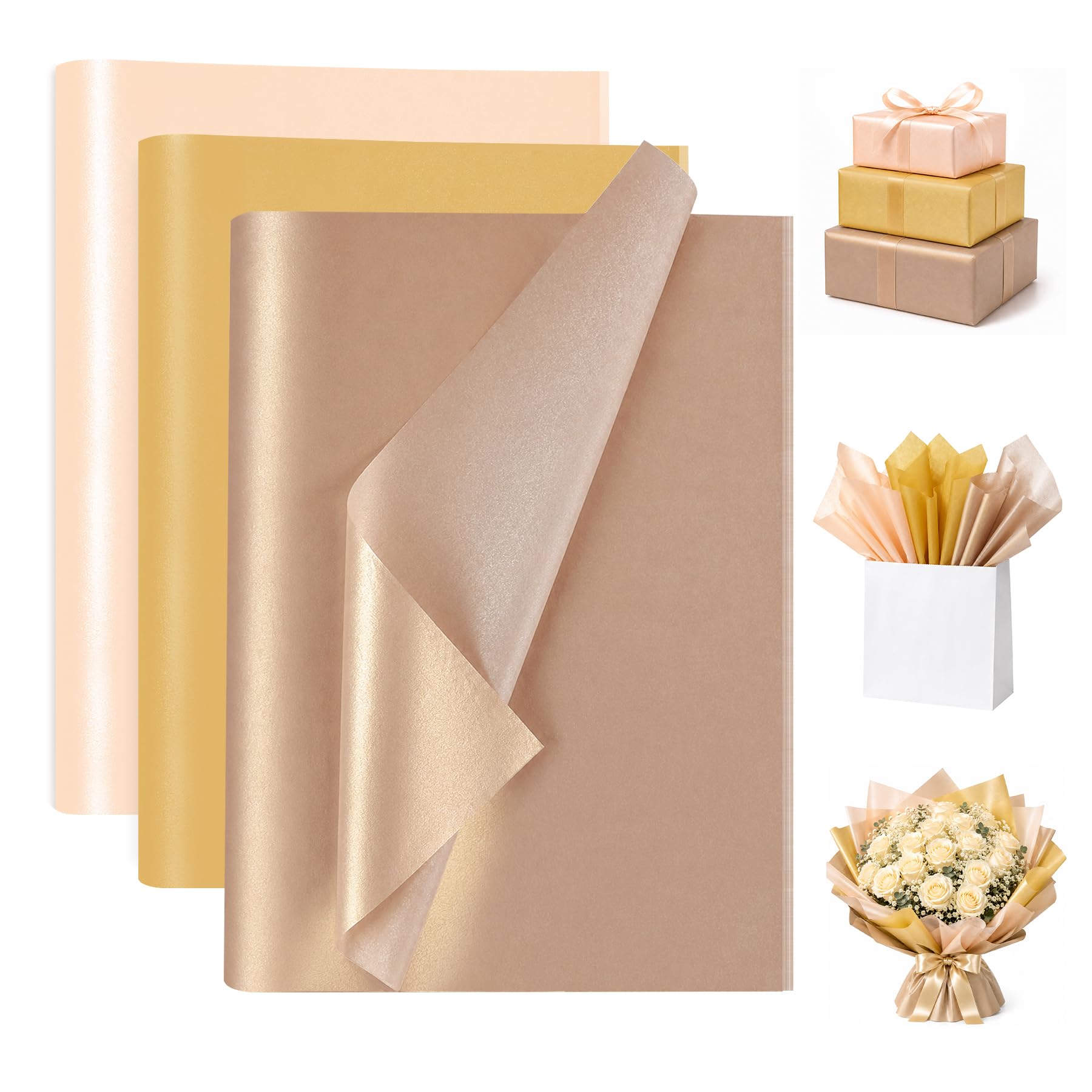 Toptime 60 Sheets Tissue Paper Bulk, Metallic Rose Gold Tissue Paper for Wrapping Gifts, Packaging and Crafts, Shimmer Pearlescent Gift Wrap for Birthday, Wedding, Anniversarie, Party (50 x 35cm)