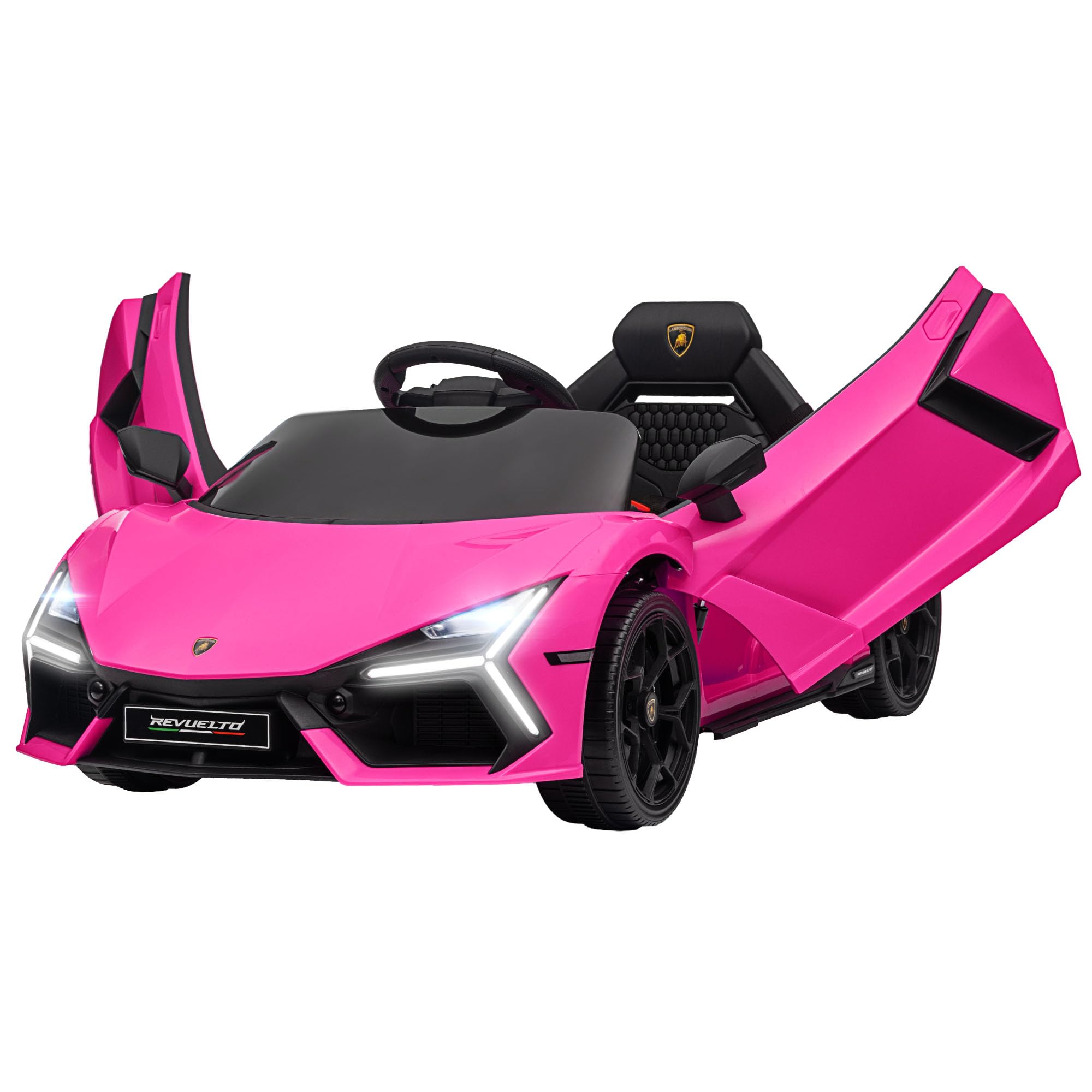 Qaba Lamborghini Revuelto Licensed 12V Kids Electric Car, Battery Powered Ride on Car with Hydraulic Doors, Remote Control, Transport Wheels, Spring Suspension, Music, Lights, 3 Speeds, Pink