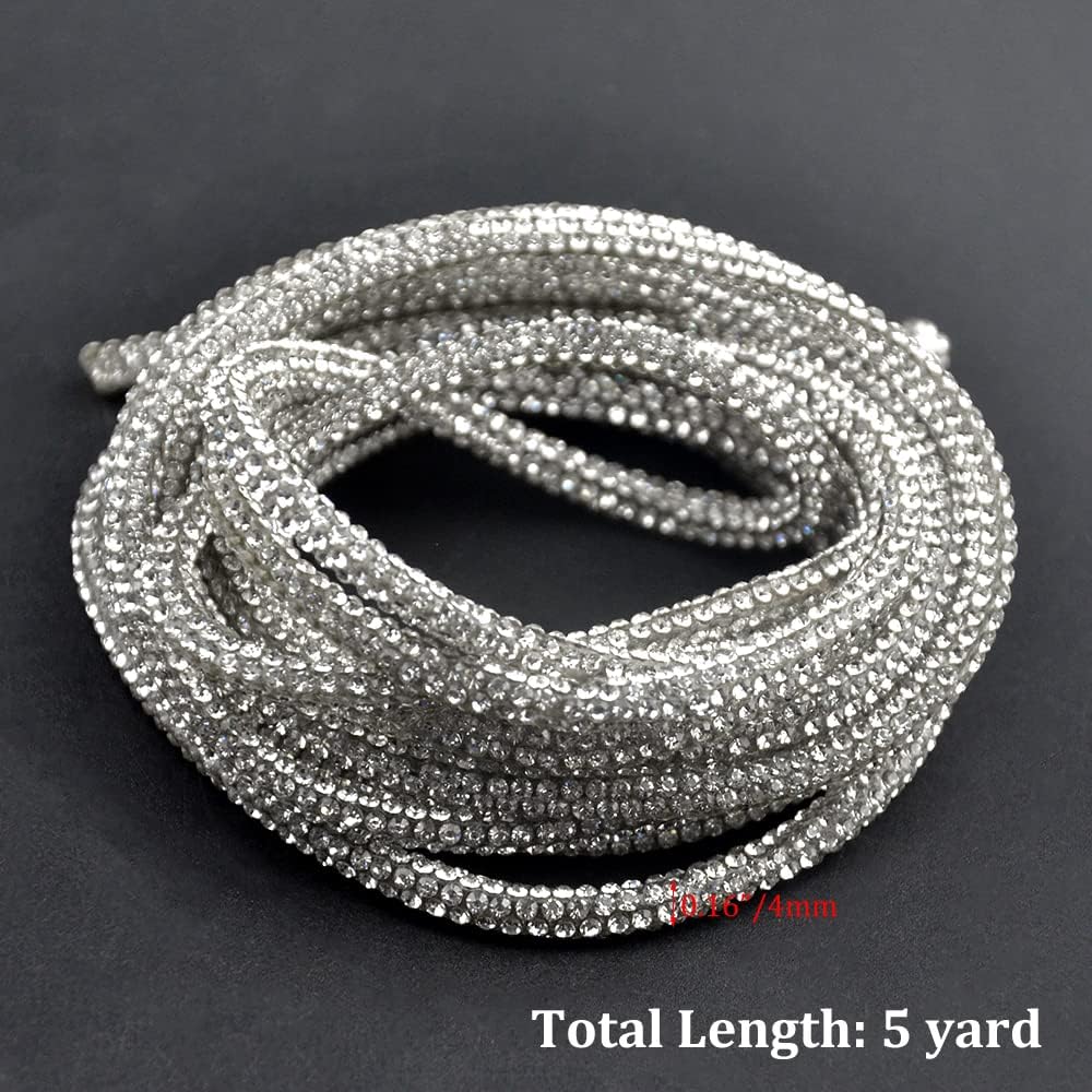 4mm Wide 5 Yard Crystal Rhinestone Glitter Rope Bling Bling Shiny Rhinestone Glitter Shoelaces Round Hoodie String Glitter Cords for Sneakers Sweatpants Shorts Hoodies Decorations