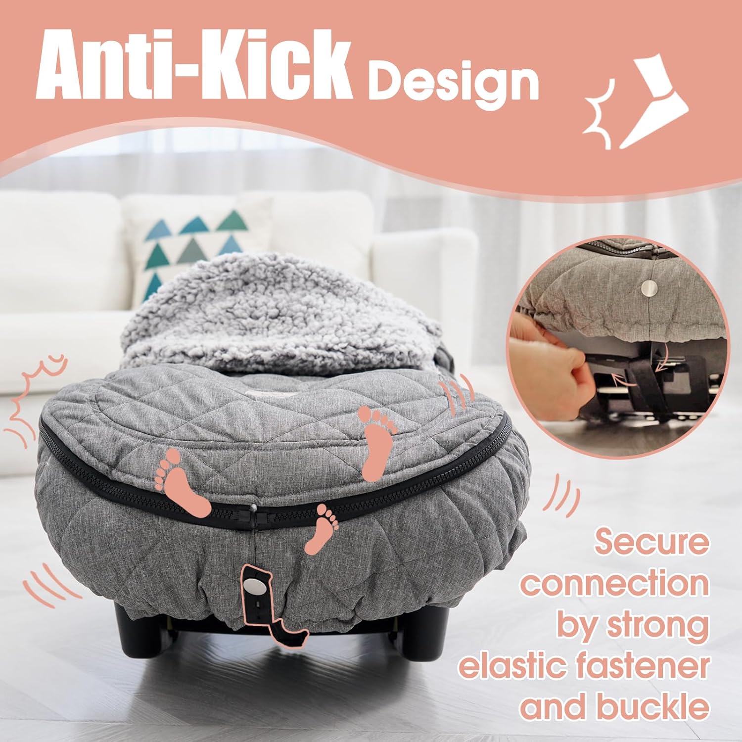 ACRABROS Car Seat Cover Baby: Winter Infant Carseat Canopy for Boy Girl Newborn Zipper Peeping Window Warm Cozy Cold Weather Waterproof Universal Fitted Heather Grey 6 71qTioi852L. AC SL1500